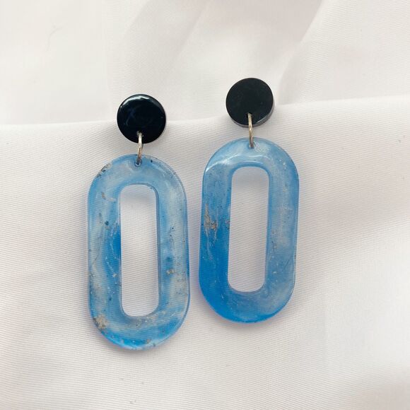 Handmade Blue Geometric Statement Earrings with Silver Accent - Picture 4 of 5